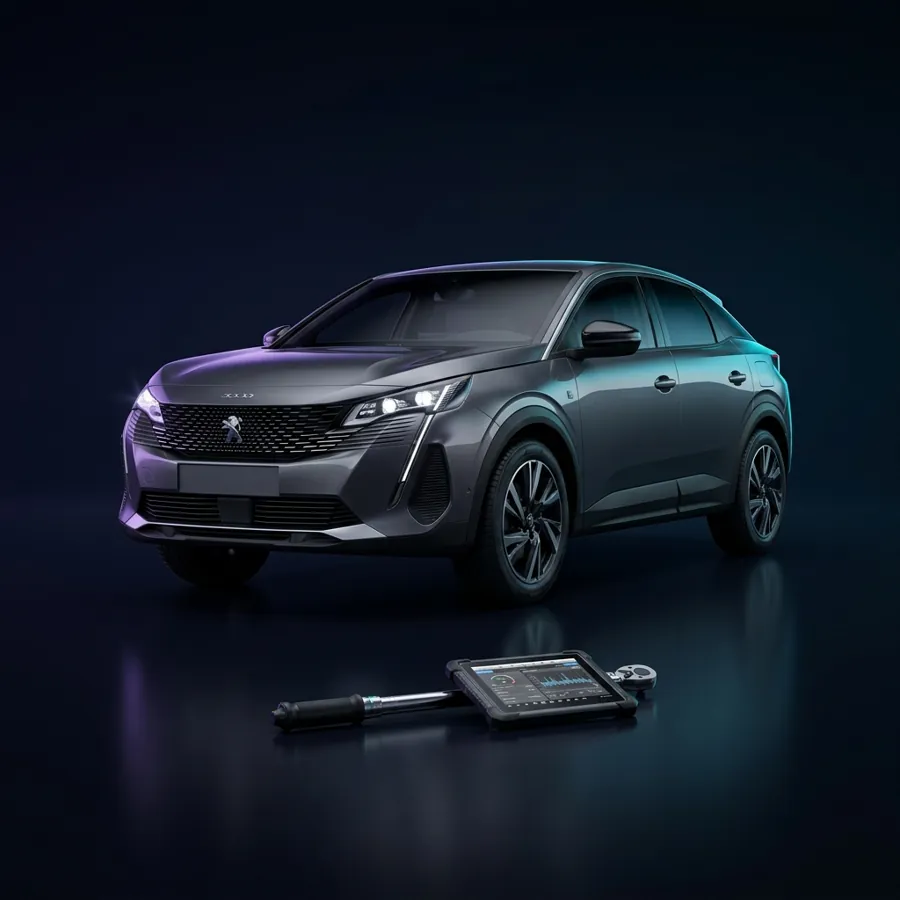 Peugeot 3008 naast een momentsleutel en diagnosetablet